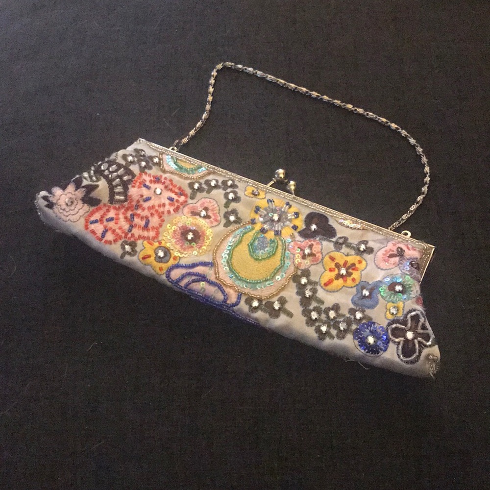 Anthropologie beaded clutch with silver chain